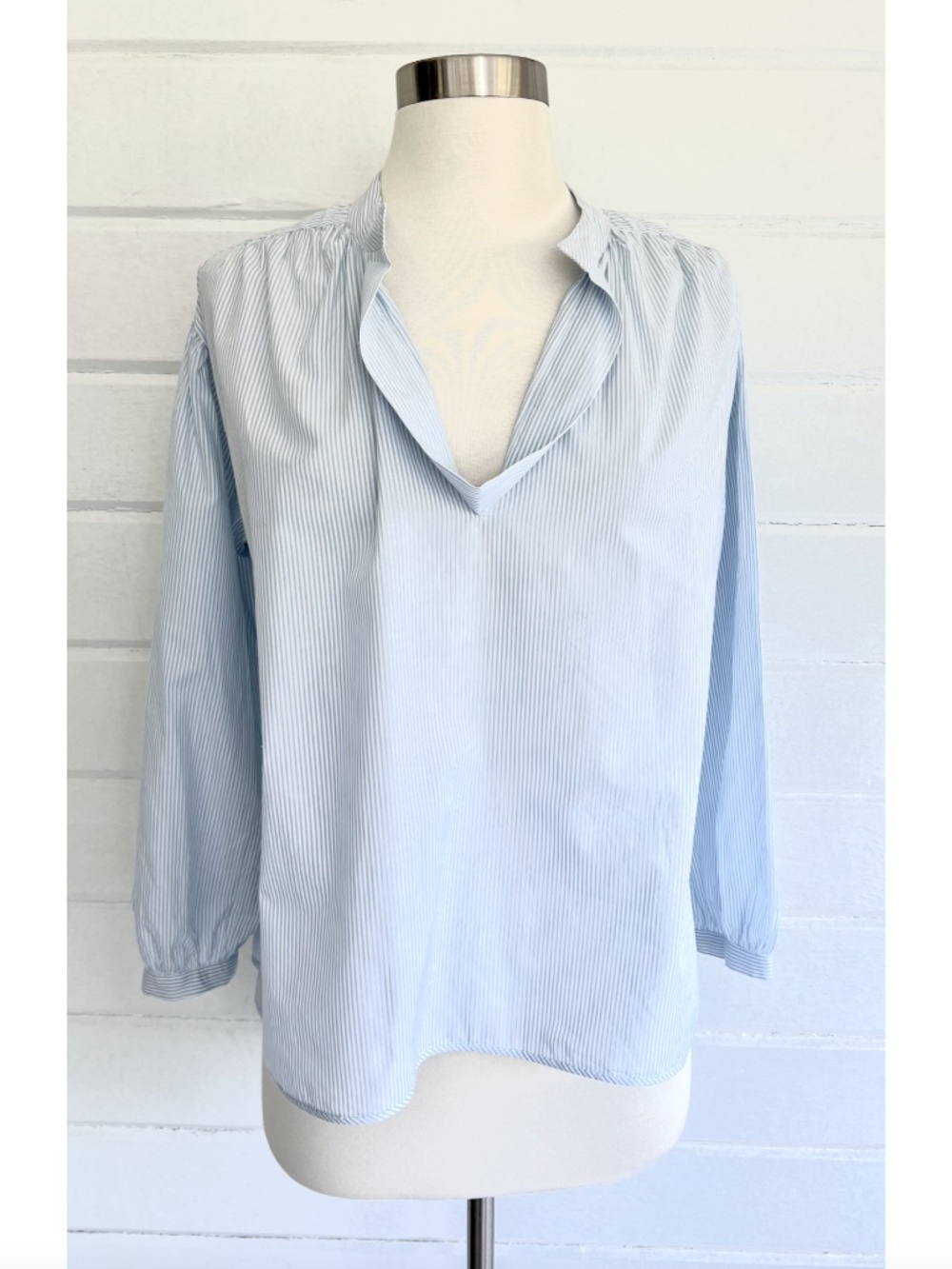 Laurence Bras Paris Cotton Shirt in Light Blue Stripe - 36/ U.S. S